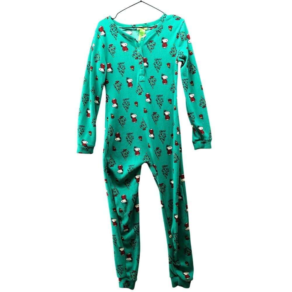 Peanuts Pajama Jumpsuit Womens M Holiday Long John Union Suit Fleece Christmas